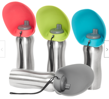 Messy Mutts - Travel Water Bottles, Stainless Steel w/ Silcone Lid Bowl
