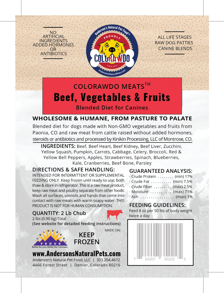 Anderson's ColoRAWdo Frozen Dog Food