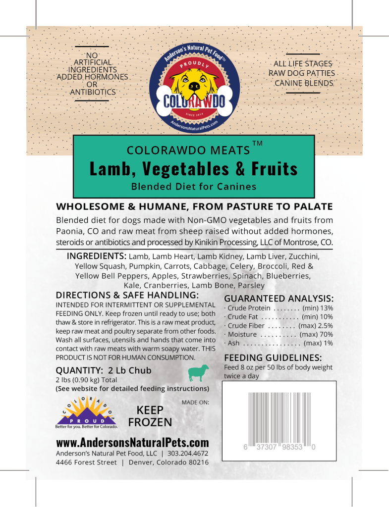 Anderson's ColoRAWdo Frozen Dog Food