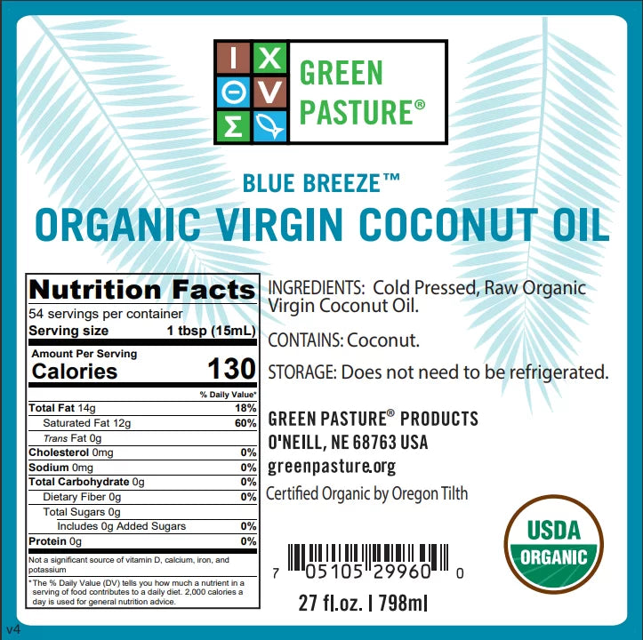 Green Pasture Organic Coconut Oil 27oz