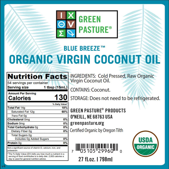 Green Pasture Organic Coconut Oil 27oz