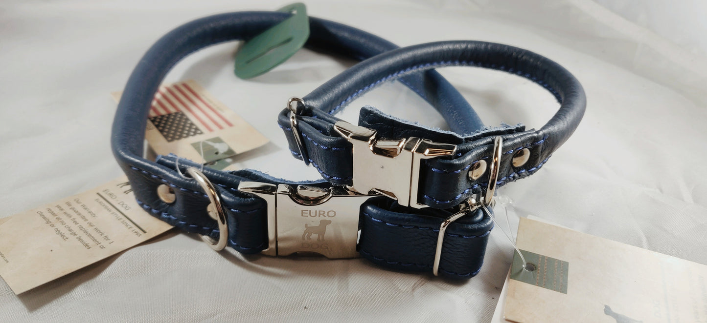 Euro Dog Collar - Rolled Leather, Quick Release