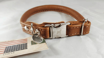 Euro Dog Collar - Rolled Leather, Quick Release